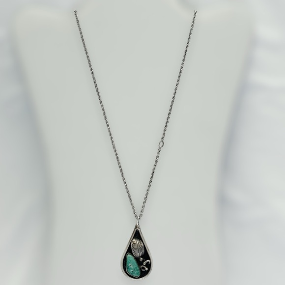 Vintage Southwestern Turquoise Sterling Silver Adjustable Necklace - Picture 3 of 10